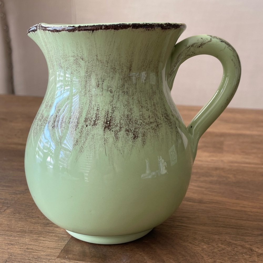 De Silva Terre d' Umbria- Made In Italy Rustic Pitcher- Green Glazed Vase Jug 5"